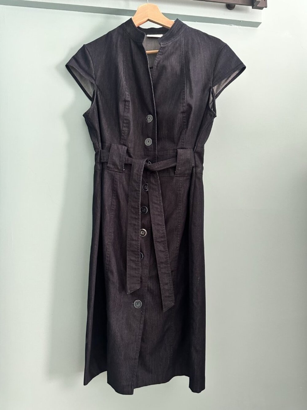 New York & Company Stretch Navy/Denim Look Button-Front Shirtdress